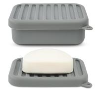 AIMAIAIMAI Leak-Proof Silicone Travel Soap Case with Drainage Lid/Layer, Compact Bar Soap Container, Durable Soap Holder for Camping, Gym, and Travel Size Toiletries (Gray)