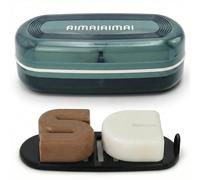 AIMAIAIMAI Shampoo Bar Holder Travel Case for Two Bars - Compatible with Kitsch Solid Shampoo & Conditioner Bars, Large Soap Container for Bathroom or Travel (Blue Style A-Large)
