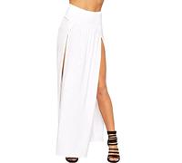 Aimanz Fashions® Women Ladies Double Split Maxi Long Skirt Plain Basic Two Side Slit High Waisted Stretchy Long Summer Party Wear Skirts (White, 8-10)