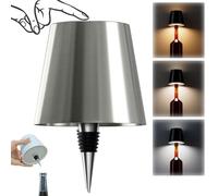 AIMARS Wireless Bottle Lamp, 3 Color Stepless Dimming Wine Bottle Lamp, LED Rechargeable Touch Control Wireless Bottle Lampshade for Bedroom, Restaurant, Bar (Galvanized Silver, 1-Pack)