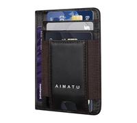 AIMATU Slim RFID Wallet Minimalist 100% Genuine Leather Front Pocket Card Holder Wallets for Men with ID Window & Gift Box, Texas Brown