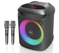 Karaoke Machine for Adults &Kids, Portable Bluetooth Speaker with Two Wireless Karaoke Microphones, Long Playtime Karaoke Speaker with LED Lights for Outdoor Party, Supports TWS, TF, USB, AUX in