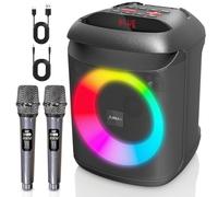 AIMAX Karaoke Machine with Bluetooth and Two Wireless Microphones, Portable Speaker for Home & Outdoor Parties, 7-Hour Battery Life, Mic/AUX/USB/TF Support, Perfect for Kids & Adults Singing