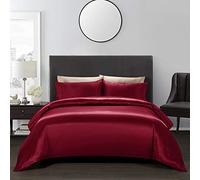 AiMay 3 Piece Satin Duvet Cover Set Bedding Sets Luxury Rich Silk Silky Super Soft Solid Color Hypoallergenic Reversible Stain-Resistant Wrinkle Free (Queen, Burgundy)