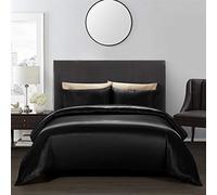 AiMay 3 Piece Satin Duvet Cover Set Bedding Sets Queen Black 1800 Series Luxury Rich Silk Silky Super Soft Solid Color Reversible Zipper Closure Sexy Honeymoon Wrinkle Free (Queen, Black)