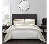 AiMay 3 Piece Satin Duvet Cover Set Bedding Sets Queen Off White 1800 Series Luxury Rich Silk Silky Super Soft Solid Color Reversible Honeymoon Wrinkle Free (Queen, Off White)