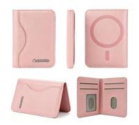 AIMDFWER MagSafe Wallet Magnetic RFID Blocking Card Holder Compatible with MagSafe Phones and Cases, Strong Magnet Minimalist Phone Wallet for iPhone 17/16/15/14/13/12/ Pro/Max/Plus, Pink, Modern