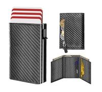 AIMDFWER Wallet for Men with RFID Blocking, Minimalist Smart Credit Card Holder with Pop-Up Mechanism, Holds 12-14 Cards, Slim Wallet Includes Coin Pocket & Cash Slot, Genuine Leather, Gift for Men