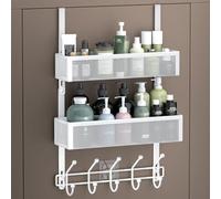 Aimeaihe Adjustable Over The Door Hooks Organizer, Door Hanger Coat Rack with 2 Mesh Baskets and 10 Hooks, Back of Door Storage Organizer for Bedroom,Bathroom,Kitchen (White)