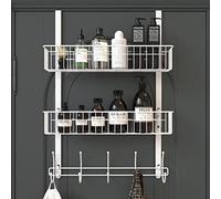 Aimeaihe Over The Door Hooks, Door Hanger Towel Rack with 10 Coat Hooks & 2 Mesh Basket, Over Door Organizer for Bathroom, Bedroom, Kitchen, Office, Easy Installation, White