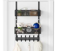 Aimeaihe Over The Door Hooks Organizer, Over The Door Towel Rack with 12 Coat Hooks and 2 Mesh Basket, Bathroom Door Organizer Back of Door Hanger Organizer for Bedroom, Kitchen(Black)