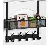 Aimeaihe Over The Door Hooks Organizer, Over The Door Towel Rack with Mesh Basket, 10 Coat Hooks and 2 Wreath Hangers, Bathroom Door Organizer Back of Door Hanger for Bedroom, Kitchen(Black)