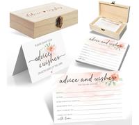 AIMEE ROSE Floral Advice and Wishes for the Mr and Mrs - 60 Pink Blossom Cards with Keepsake Wooden Box, Perfect Bridal Shower Guest Book Alternative