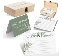 AIMEE ROSE Wedding Cards for Bride and Groom - 60 Blank Cards with Wooden Box, Sage Green Design - Advice and Wishes for the Mr and Mrs, Baby Shower Advice Card