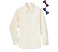 Aimehonpe Kids Boys Button Down Dress Shirt Long Sleeve Poplin Bow Tie Set, Ivory, Small