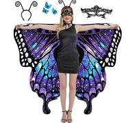 Aimeiar Butterfly Costume for Women,Part Halloween costumes,Double-Sided Printing Butterfly Wings Shawl For Adult Ladies Costume Cape,With Mask,Antenna Headband And Butterfly Clips