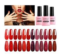 AIMEILI 12 Colors Christmas Red Glitter Gel Nail Polish Shiny Chunky Glitter Gel Polish Soak Off U V Nail Gel Sparkly Gel Nail Art Manicure Varnish Set 8ml - Gift Kit 28