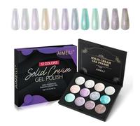 AIMEILI 12 Colors Solid Gel Nail Polish Palette Neutral Nude Brown Pink White Pudding Gel Set UV LED Soak Off Art Kit Manicure DIY at Home Kit