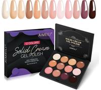 AIMEILI 12 Colors Solid Gel Nail Polish Set, Neutral Nude, Brown, Pink, White, Pudding, UV LED Soak Off Art Kit, DIY at Home Manicure Kit