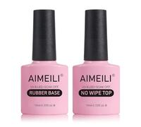 AIMEILI 4 in 1 Rubber Base Gel & Top Coat Set for Nails, 2 x 10ML Soak Off UV LED Gel Nail Polish Gel Nail Varnish Lacquer Manicure Set, Gloss Shiny Long Lasting