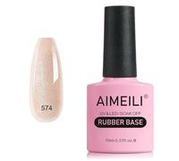 AIMEILI 5 in 1 Rubber Base Gel Polish - Sheer Color, Elastic Base Coat, UV LED Soak Off - Glue Gel, Rhinestones - (574) 10ml