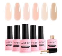 AIMEILI 5 in 1 Rubber Base Gel Set For Nails, 6pcs Sheer Pink Nude Color Gel Nail Polish UV LED Soak Off, Elastic Nail Strengthener Long Lasting 8ml - Gift Kit 45