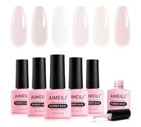 AIMEILI 5 in 1 Rubber Base Gel Set For Nails, 6pcs Sheer Pink Nude Color Gel Nail Polish UV LED Soak Off, Elastic Nail Strengthener Long Lasting 8ml - Gift Kit 44