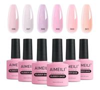 AIMEILI 5 in 1 Rubber Base Gel Set For Nails, Sheer Pink Nude Color Gel Nail Polish UV LED Soak Off, Elastic Nail Strengthener Long Lasting 6pcs X 10ml - Gift Kit 55