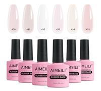 AIMEILI 5-In-1 Rubber Base Gel Set For Nails, Sheer Pink Nude Color Gel Nail Polish UV LED Soak Off, Elastic Nail Strengthener Long Lasting 6pcs X 10ml - Gift Kit 44