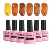 AIMEILI 5 in 1 Rubber Base Gel Set For Nails, Sheer Pink Nude Color Gel Nail Polish UV LED Soak Off, Elastic Nail Strengthener Long Lasting 6pcs X 10ml - Gift Kit 53
