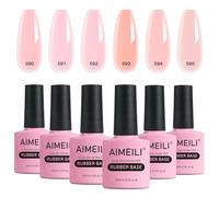 AIMEILI 5 in 1 Rubber Base Gel Set For Nails, Sheer Pink Nude Color Gel Nail Polish UV LED Soak Off, Elastic Nail Strengthener Long Lasting 6pcs X 10ml - Gift Kit 54