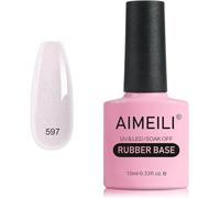 AIMEILI 5 in 1 Rubber Base Gel, Sheer Color UV LED Soak Off, Elastic Gel Nail Strengthener Rhestones Glue - (597) 10ml