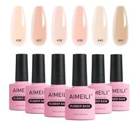 AIMEILI 5 in 1 Set - Sheer Pink Nude Gel Nail Polish, UV LED Nails, Elastic Strengthener, Rhinestones, 6pcs x 10ml - Gift Kit 45