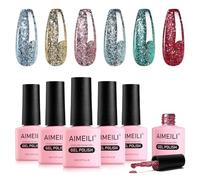 AIMEILI 6 Colors Christmas Glitter Gel Nail Polish Shiny Chunky Glitter Gel Polish Soak Off U V Nail Gel Sparkly Gel Nail Art Manicure Varnish Set 8ml - Gift Kit 56