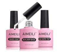 AIMEILI 7 in 1 Builder Base Gel, No Wipe Top Coat and Base Coat Set, 3 x 10 ml Semi-Permanent UV LED Gel Nail Polish Soak Off Manicure Kit