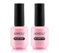 AIMEILI Base and Top Coat Gel Nail Polish Set, Shine Finish and Long Lasting, UV LED Soak Off Gel Nail Lacquer Gel Nail Polish Varnish - 2 x 15ml