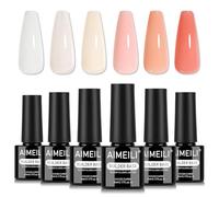 AIMEILI Builder Nail Gel 6pcs, Cruelty Free, Vegan, Clear Nude Builder Base for Nail Apex Nail Thickening Extension Strengthen, UV LED Gel Polish - Kit 80