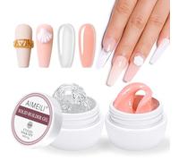 AIMEILI Builder Solid Gel, 2pcs Clear + Nude Non-Stick Solid Sculpture Gel, Multifunctional UV Nail Builder Gel for Extension Decoration Lengthens and Repairs Nail Art Manicure DIY 30g