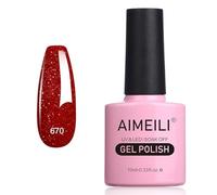 AIMEILI Christmas Red Glitter Gel Nail Polish, UV/LED Soak-Off Sparkly Shiny Gel Polish French Nail Gel, Nail Lamp Nail Art Manicure Salon DIY at Home, Long Lasting & Easy to Apply 10ML (670)