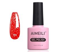 AIMEILI Christmas Red Glitter Gel Nail Polish, UV/LED Soak-Off Sparkly Shiny Gel Polish French Nail Gel, Nail Lamp Nail Art Manicure Salon DIY at Home, Long Lasting & Easy to Apply 10ML (660)