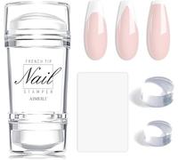 AIMEILI French Tip Nail Stamp - 4PCS Nail Art Stamper Kit Clear Nail Stamper Silicone Nail Stamping Double-headed Jelly Stamper for Nails with Scrapers for French Manicure Home DIY Nail Salon