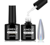 AIMEILI Gel Base Coat Top Coat for Chrome Nail Powder, Clear No Wipe Top Gel Nail Polish Mirror Shine Long Lasting Nail Art Manicure