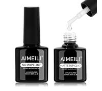 AIMEILI Gel Nail Polish No Wipe Top Coat and Matte Top Gel Set, Cruelty Free, Vegan, Shine Finish and Long Lasting Soak Off, LED Nail Lamp