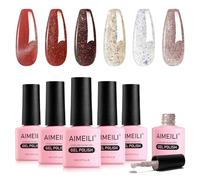AIMEILI Gel Nail Polish Set, 6pcs Valentine's Day Glitter Red Gel Polish Kit Soak-Off UV/LED for Nail Art Salon DIY Home, Easy to Apply 8ml - Gift Kit 64