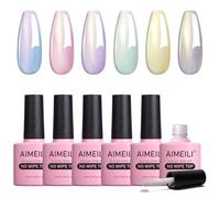 AIMEILI Glitter Top Coat Gel Polish Set, Micro Aurora Glitter Gel Polish Clear Gel Top Coat No Wipe UV LED, Rainbow Shimmer Nail Art Top Gel, High Gloss Shiny Finish, 6pcs X 10ml - Kit 76