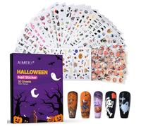 AIMEILI Halloween Nail Art Stickers Decals Self-Adhesive, 30 Sheets 3D Nail Stickers for Women Girls Manicure DIY and as Kids Craft Art