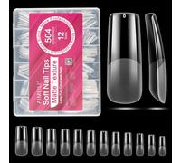 AIMEILI Long Square Soft Gel Nail Tips 12 Sizes, 504Pcs Pre Shaped Half Matte Press On Nails False Nails for Nail Art Nail Extensions Acrylic Nails