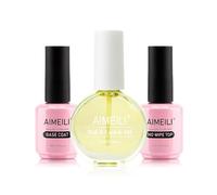 AIMEILI No Wipe Top Coat Base Coat with Cuticle Oil Set, Nail Treatment Set, 3Pcs Upgraded Formula Gel Nail Polish Nail Oil Set, Soak Off UV LED Gifts Long-Lasting 15ml