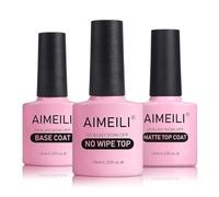 AIMEILI No Wipe Top Coat & Base Coat with Matte Top Coat, Gel Nail Polish Set Soak Off UV LED Nail Art Manicure Long-Lasting 10ml