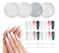 AIMEILI Pearl Chrome Nail Powder 4 Colors Aurora Metallic Holographic Mirror Effect Nail Art Pigment Iridescent Shell Glitter Nail Art Manicure Kit